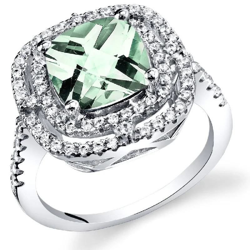 Bold pave ring-Sterling Silver 2 ct Green Amethyst Cocktail Ring