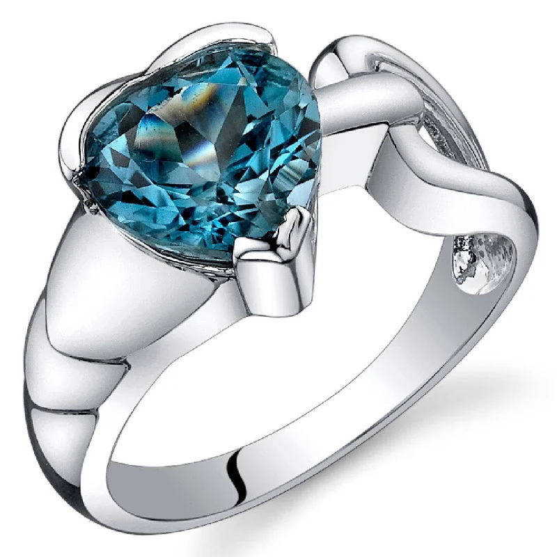 Dotted band ring-Sterling Silver 2 ct London Blue Topaz Solitaire Ring