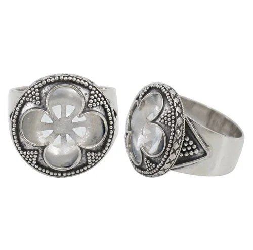 Floral cluster ring-Sterling silver, 20mm crystal stone ring.