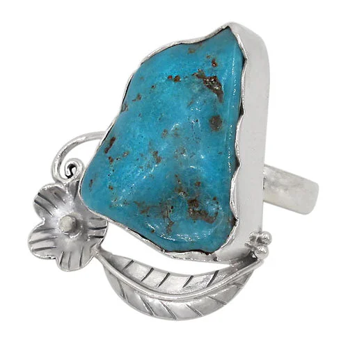 Split-band ring-Sterling silver, 25x20mm turquoise stone ring with flower design, colour and size may vary.