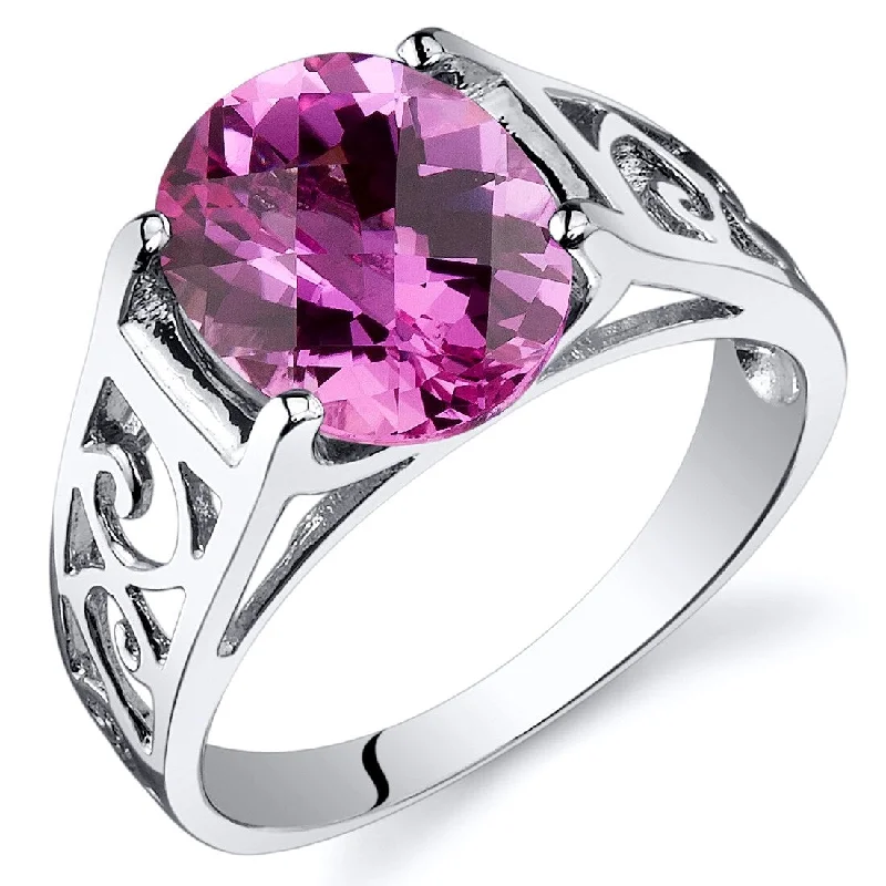 Polished rose ring-Sterling Silver 3.5 ct Created Pink Sapphire Solitaire Ring