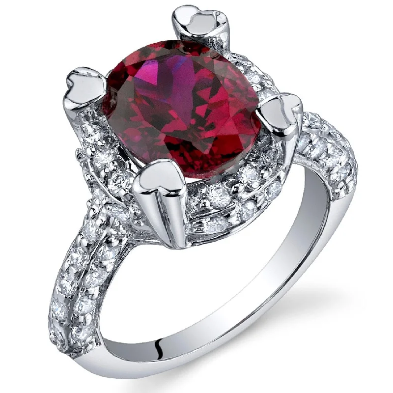 Vintage garnet ring-Sterling Silver 3.5 ct Created Ruby Birthstone Ring