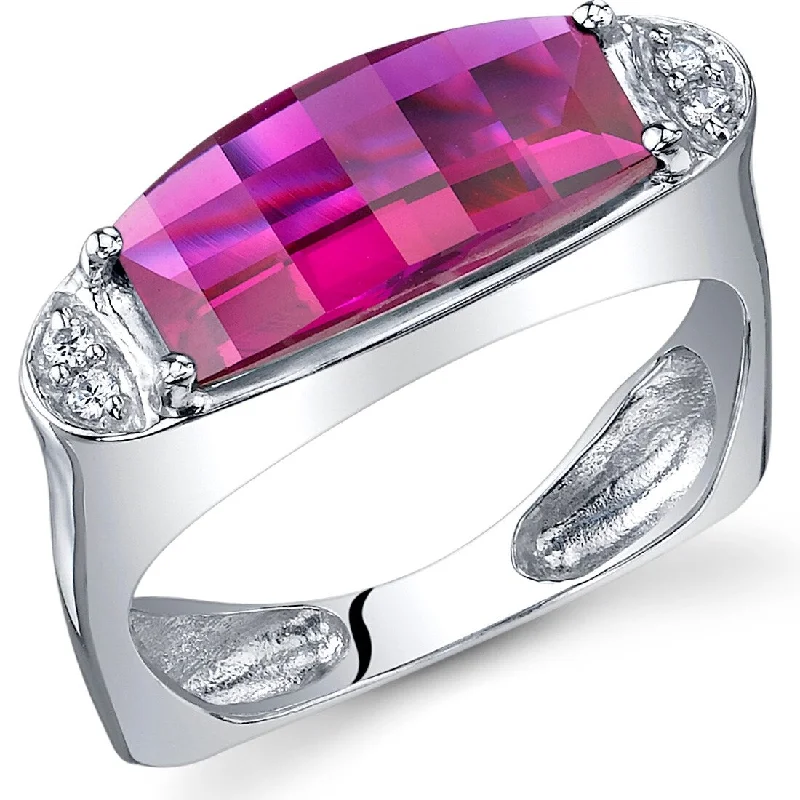 Floating gem ring-Sterling Silver 3 ct Created Ruby Birthstone Ring