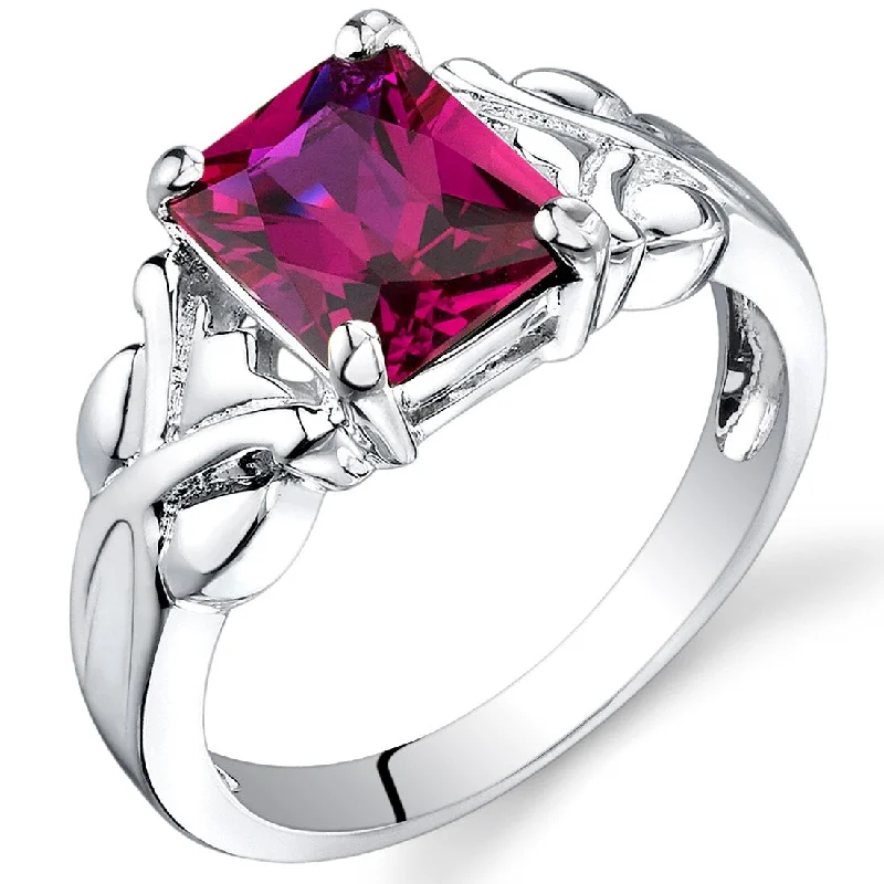 Hollowed-out ring-Sterling Silver 3 ct Created Ruby Solitaire Ring