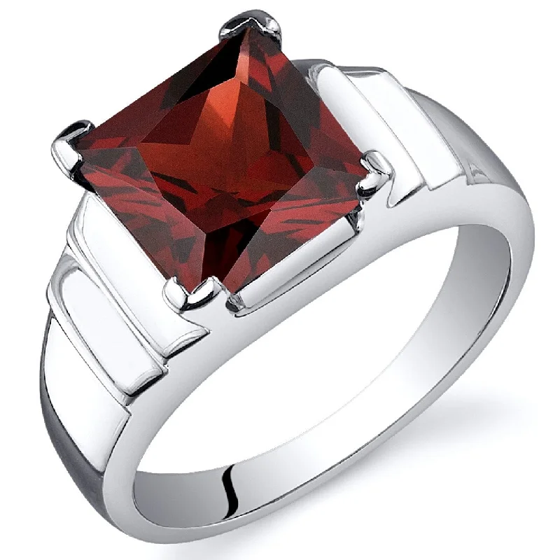 Statement onyx ring-Sterling Silver 3 ct Garnet Solitaire Ring