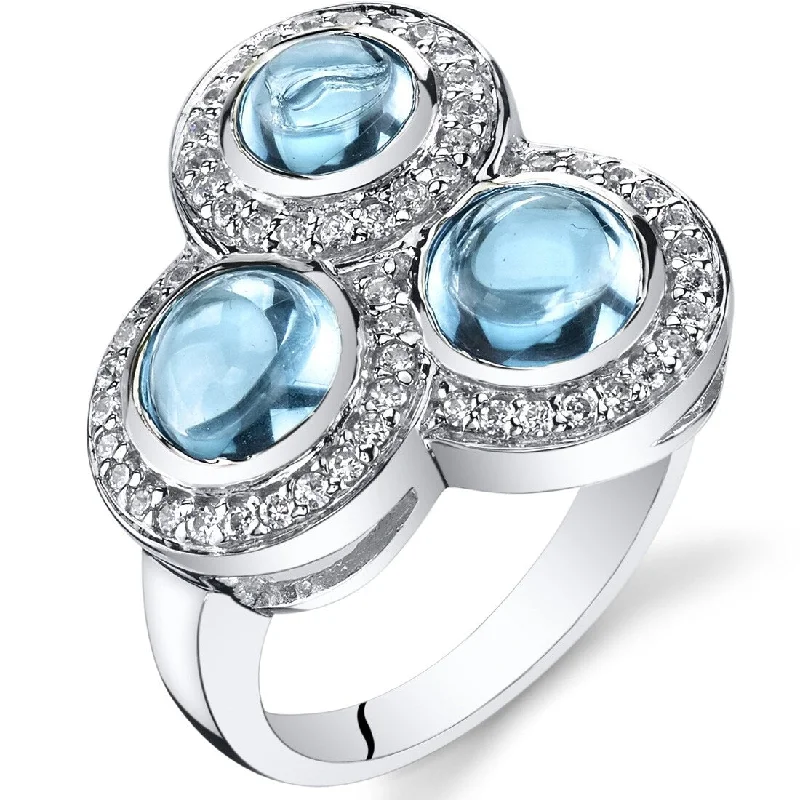 Floral cluster ring-Sterling Silver 3 ct Swiss Blue Topaz Birthstone Ring