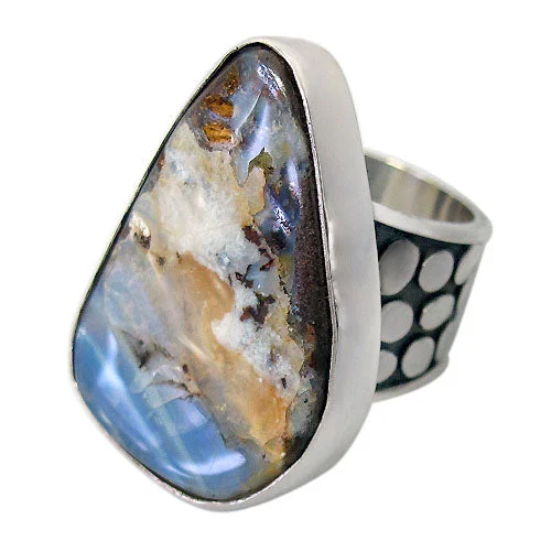 Adjustable gem ring-Sterling silver, 30x21mm boulder opal stone ring, colour and size may vary.