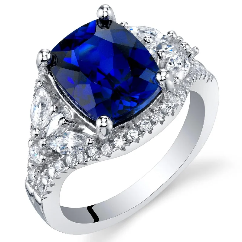 Curved gem ring-Sterling Silver 4 ct Created Sapphire Birthstone Ring