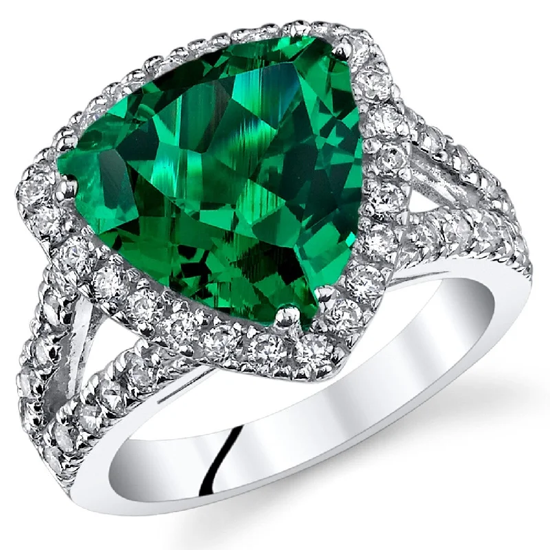 Dotted gem ring-Sterling Silver 5 ct Created Emerald Cocktail Ring