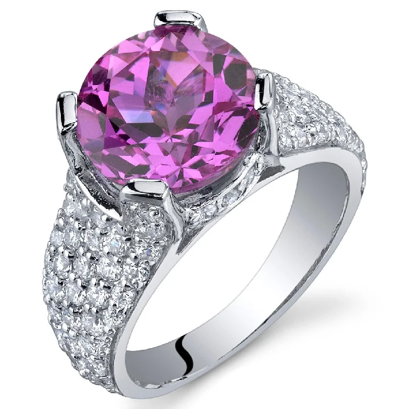 Hollowed-out ring-Sterling Silver 5 ct Created Pink Sapphire Birthstone Ring