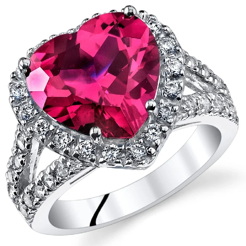 Sleek platinum ring-Sterling Silver 6.25 ct Created Ruby Birthstone Ring