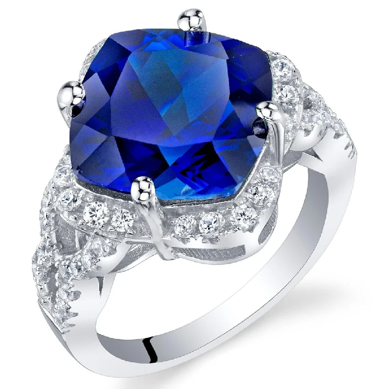 Five-stone ring-Sterling Silver 7.5 ct Created Sapphire Halo Ring