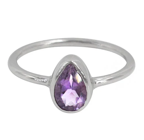 Hinged design ring-Sterling silver 9x6mm teardrop stone ring with 1.5mm round band, colour and size may vary.