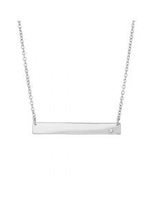 Bold emerald necklace-Sterling Silver Bar Style Necklace with Single Flush Set CZ in Corner