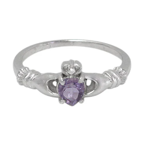 Vintage amethyst ring-Sterling silver Claddagh ring, 5mm stone.