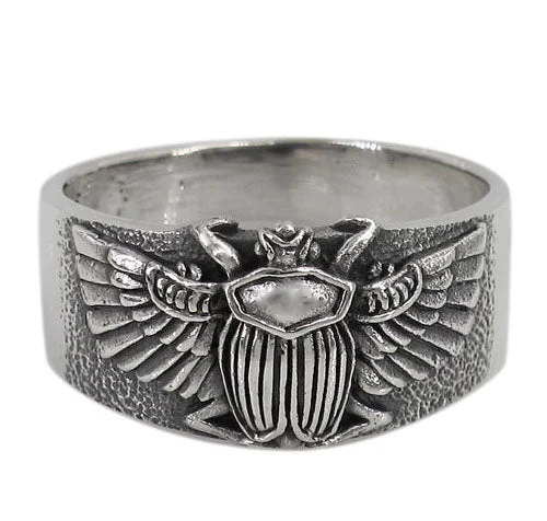 Luxe emerald ring-Sterling silver Egyptian amulet scarab ring, 11mm width.