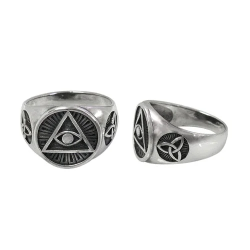 Dotted gem ring-Sterling silver, eye of providence ring with, 17mm width