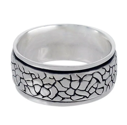 Crescent moon ring-Sterling Silver, fancy style spin ring with flat pebble design. Approx size: 9.5mm Width.