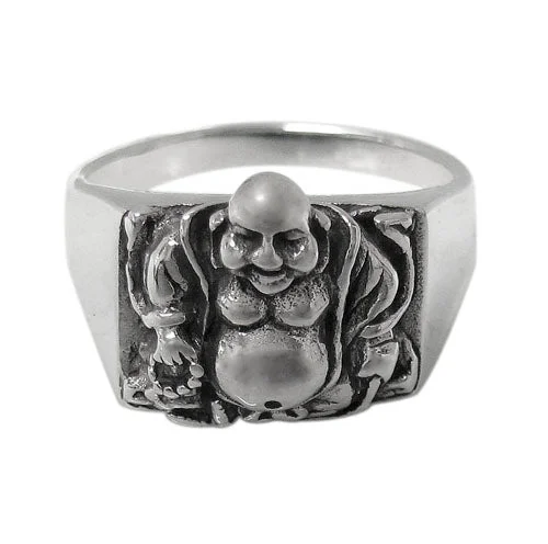 Stacking birthstone ring-Sterling Silver, Happy Buddha ring. Approximate frame size: 15mm Length x 14mm Width.