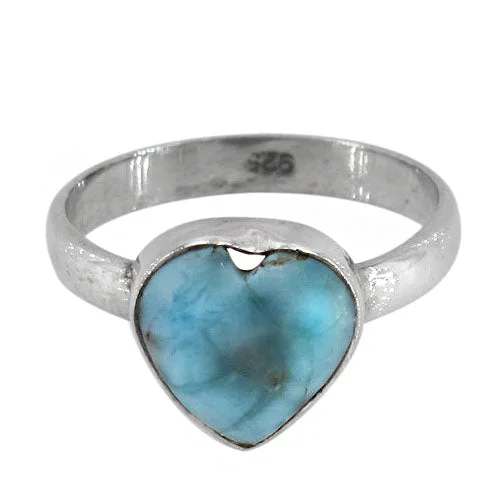 Sparkling crystal ring-Sterling silver heart ring with 14mm larimar stone and 3mm band.