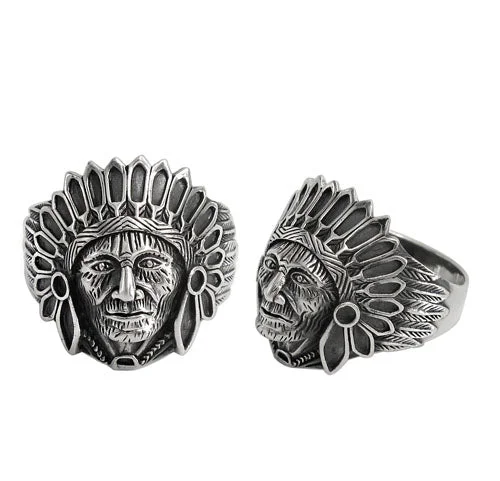 Organic shape ring-Sterling silver, Indian Chief head ring, 25mm width