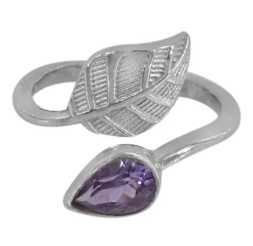 Linked hearts ring-Sterling silver leaf ring with 6x8mm stone and 2mm width band, colour and size may vary.