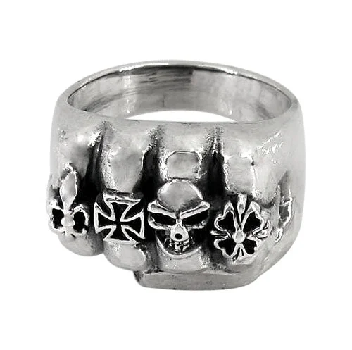 Oval gem ring-Sterling silver, skull fist ring, 17mm width