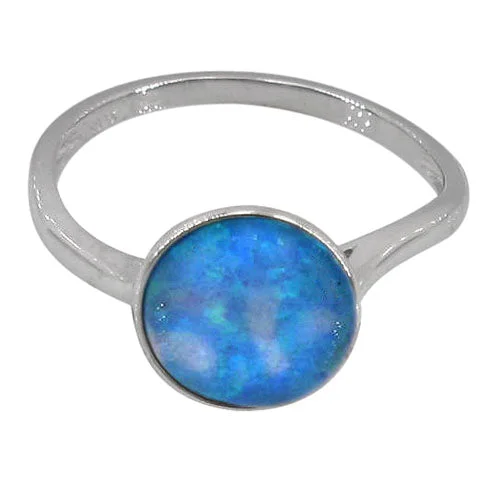 Starburst ring-Sterling silver with rhodium, 10mm emulated opal stone ring with 2mm band.