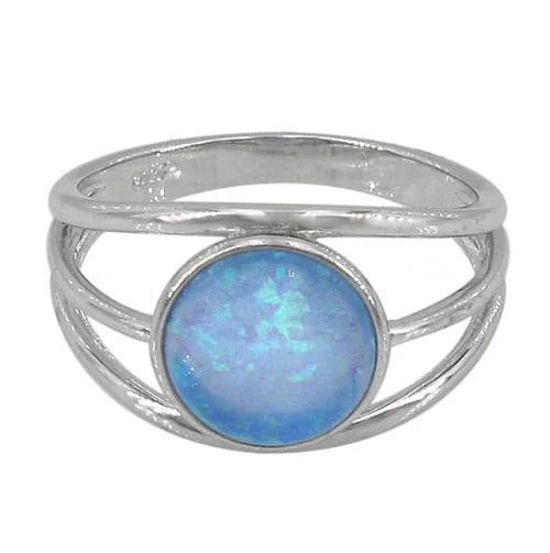 Single pearl ring-Sterling silver with rhodium, 10mm emulated opal stone ring.