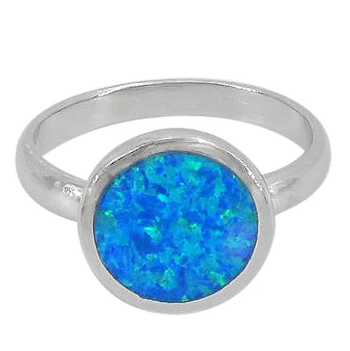 Laser-engraved ring-Sterling silver with rhodium, 13mm emulated opal stone ring with 3mm band.