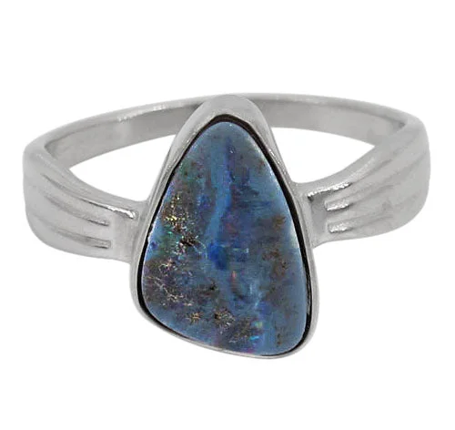 Subtle silver ring-Sterling silver with rhodium, 13x9mm Australian opal stone ring, colour and size may vary.