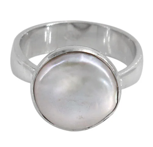 Textured edge ring-Sterling silver with rhodium, 14mm pearl ring with 5mm band.