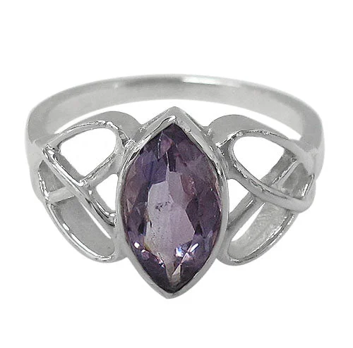 Delicate topaz ring-Sterling silver with rhodium, 14x7mm marquise stone ring with Celtic knot design,