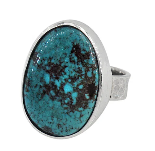 Spiked design ring-Sterling silver with rhodium, 26x18mm turquoise stone ring with 6mm band, colour and size may vary.