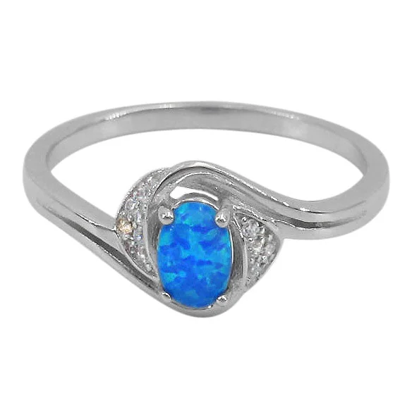 Cluster sapphire ring-Sterling silver with rhodium, 4.5mm emulated opal stone and 1mm cubic zirconia ring with 1mm band.