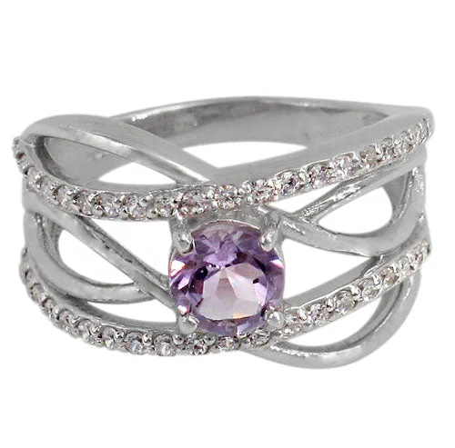 Interlocked ring-Sterling silver with rhodium, 6mm stone and 2mm cubic zirconia ring.