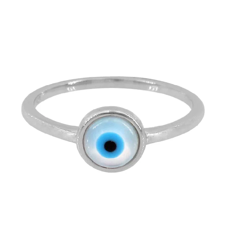 Minimalist knot ring-Sterling silver with rhodium, 7mm evil eye ring with 1mm band