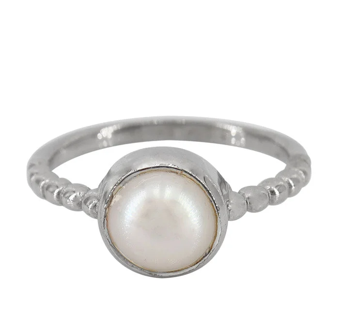 Tension-set ring-Sterling silver with rhodium, 7mm fresh water pearl ring, 2mm band