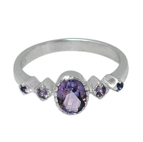 Tapered gem ring-Sterling silver with rhodium, 7x6mm oval and 2mm round stone ring.