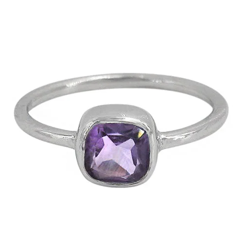 Petal-shaped ring-Sterling silver with rhodium, 8mm square stone ring with 1.5mm round band, colour and size may vary.