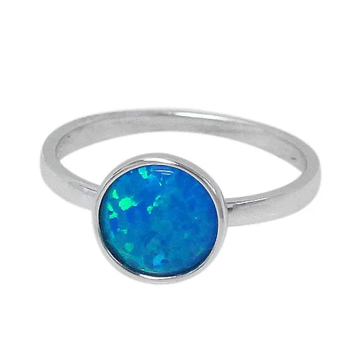 Wing-shaped ring-Sterling silver with rhodium, 9mm emulated opal stone ring.