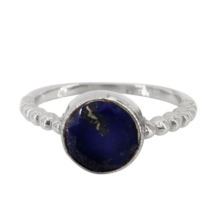 Concave ring-Sterling silver with rhodium, 9mm lapis lazuli ring, 2mm band