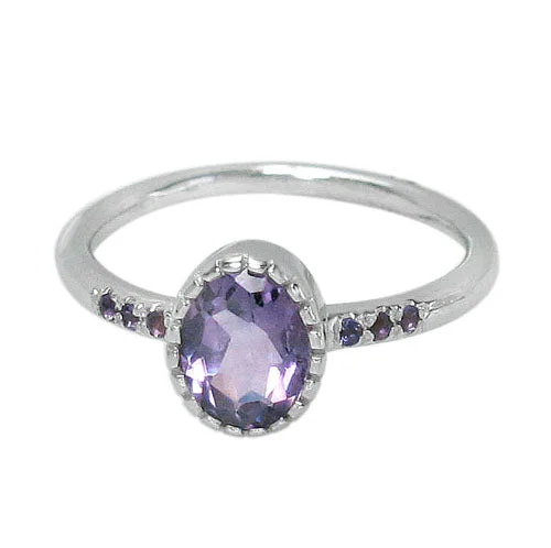 Chevron gem ring-Sterling silver with rhodium, 9x6mm oval and 1mm round stone ring.