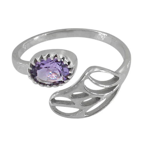 Tension-set ring-Sterling silver with rhodium, adjustable 7x9mm stone ring.