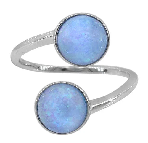 Puzzle design ring-Sterling silver with rhodium, adjustable ring with 8mm emulated opal stone.