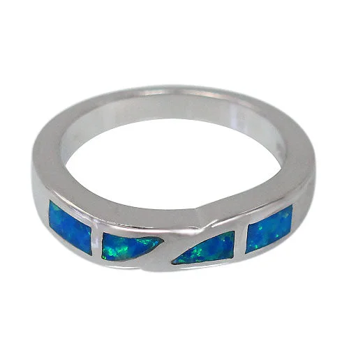 Frosted finish ring-Sterling silver with rhodium, emulated opal stone ring, 5mm width.