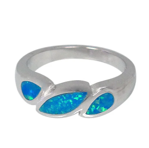 Organic shape ring-Sterling silver with rhodium, emulated opal stone ring, 7mm width.