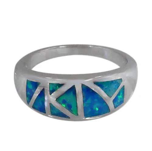 Textured silver ring-Sterling silver with rhodium, emulated opal stone ring, 8.5mm width.