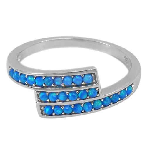 Narrow-set ring-Sterling silver with rhodium, emulated opal stone ring with 2mm band.