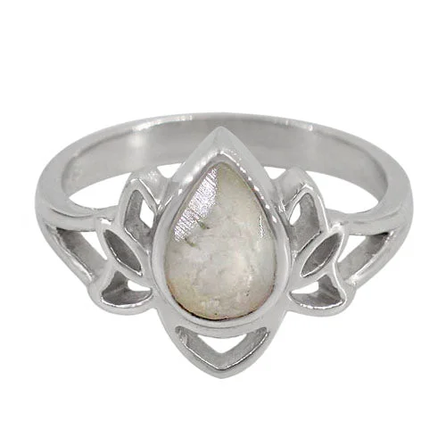 Laser-cut ring-Sterling silver with rhodium, lotus flower stone ring, 8x11mm(stone), 3mm width(band).